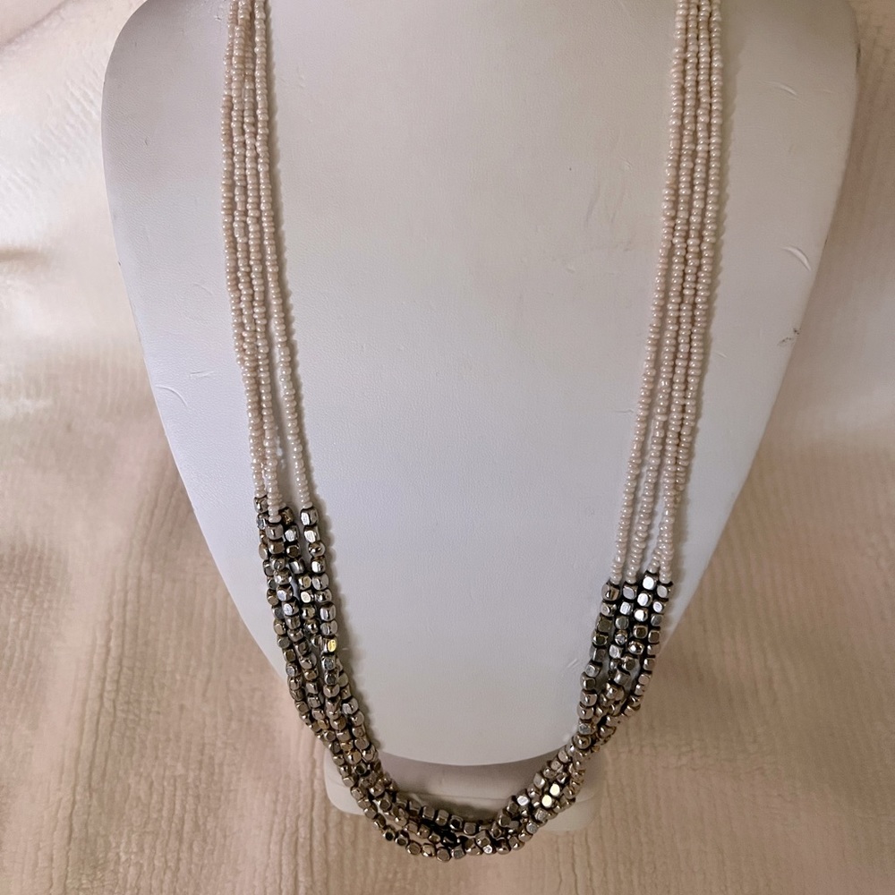 Seed Bead and Silver Bead Necklace